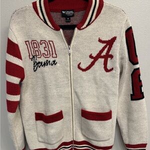 The Wild Collective Cream Alabama Crimson Tide Full-Zip Jacquard Sweater